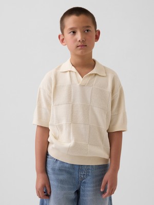 Gap Erkek Çocuk Krem Johnny Yaka Kareli Triko T-Shirt