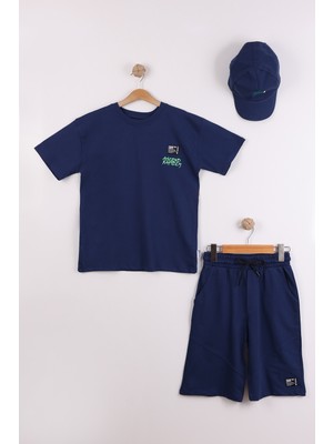 Joy Kids Erkek Çocuk %100 Pamuk Şapka Hediyeli Trend Penye Takım (10-14YAŞ) (Lacivert)
