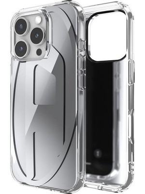 Diesel iPhone 16 Pro Uyumlu Oval D Aynalı (Mirror) Kılıf - Gümüş