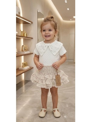 Kidzes Kız Bebek Kısa Kollu Merserize Bluz Müslin Etek 2'li Takım