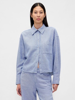 Gap Kadın Açık Mavi Keten Karışımı Oversized Gömlek