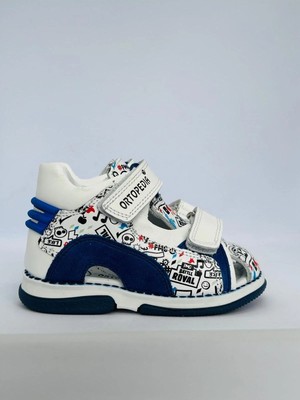 Ortopedia Ortopedik Deri Çocuk Sandalet 2153B - Lacivert-Beyaz ,figür Desenli