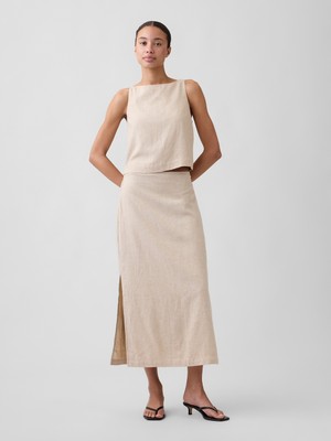 Gap Kadın Bej Keten Karışımı Maxi Slip Etek