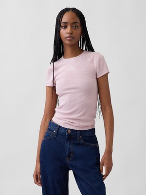 Gap Kadın Açık Pembe Modern Fitilli Gap Logo T-Shirt