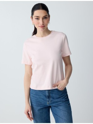 Jimmy Key Açık Pembe %100 Pamuk Kısa Kollu Basic Örme Tişört