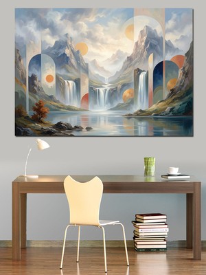 Tablomega Dağlar Arasında Mistik Işıklı Şelale Dekoratif Kanvas - Mdf Ahşap Tablo