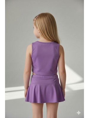 Trend Bebe Butik Kız Çocuk Modern Tasarım Şortlu Etekli Ikili Mayo Takımı Lila