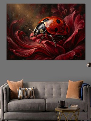 Tablomega Kırmızı Gül Üzerinde Uğur Böceği Dekoratif Kanvas - Mdf Ahşap Tablo