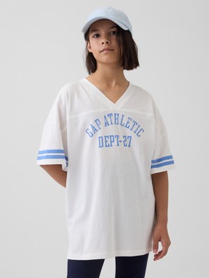 Gap Kız Çocuk Beyaz Oversized Gap Athletic Logo Jersey T-Shirt