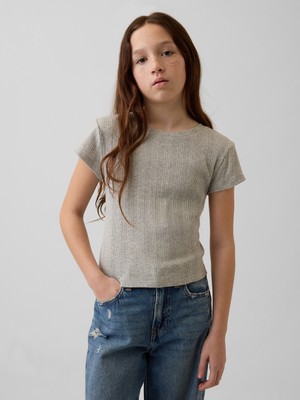 Gap Kız Çocuk Açık Gri Variegated Fitilli T-Shirt