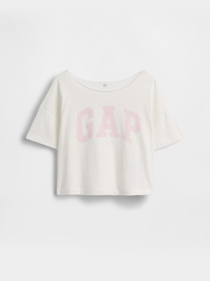 Gap Kız Çocuk Beyaz Oversized Wide-Neck T-Shirt