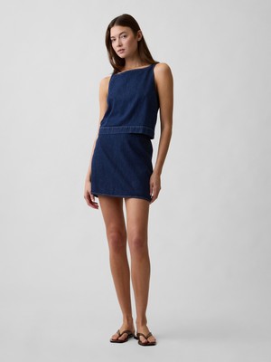 Gap Kadın Koyu Mavi Denim Mini Etek