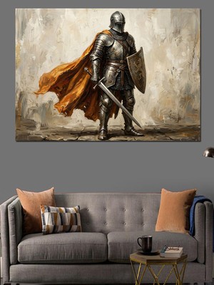 Tablomega Elinde Kılıç Olan Zırhlı Şövalye Dekoratif Kanvas - Mdf Ahşap Tablo