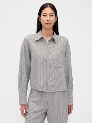 Gap Kadın Beyaz Keten Karışımı Oversized Gömlek