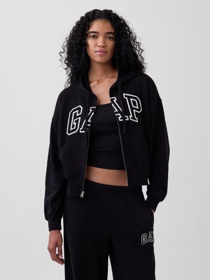 Gap Kadın Siyah Oversized Gap Logo Fransız Havlu Kumaş Fermuarlı Sweatshirt