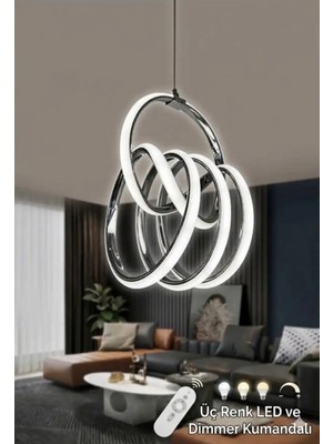 Akgül Asel Kumandalı Halkalı Krom Avize