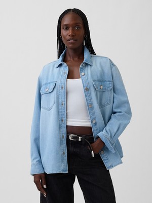 Gap Kadın Açık Mavi Denim Western Gömlek Ceket
