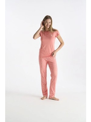 U.s. Polo Assn. 20231 Somon Bulut Desenli Yarım Düğmeli Yarım Kollu Pijama Takım