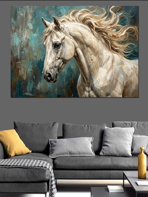Tablomega Beyaz Şahlanan At Soyut Sanatı Dekoratif Kanvas - Mdf Ahşap Tablo