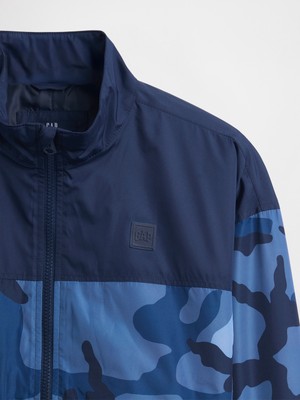 Gap Erkek Çocuk Mavi Recycled Colorblock Kamuflaj Rüzgarlık