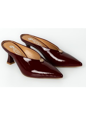 E.R.S Air Comfort Bordo Rugan Hakiki Deri Düz Sivri Burun Şık Topuklu Terlik