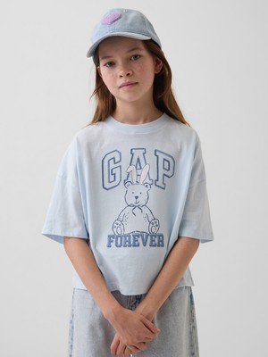 Gap Kız Çocuk Açık Mavi Oversized Grafik Logo T-Shirt