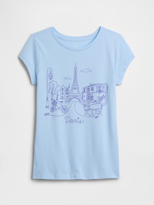Gap Kız Çocuk Açık Mavi Grafik Baskılı T-Shirt