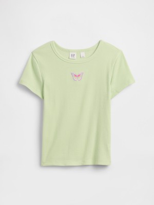 Gap Kız Çocuk Açık Yeşil Kids Ribbed Bisiklet Yaka T-Shirt