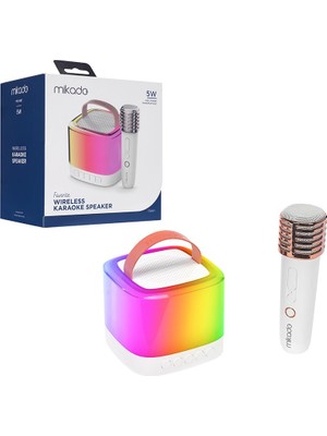 Die Grup Beyaz Karaoke Mikrofonlu Wireless Hoparlör - Speaker Işıklı USB Şarjlı Bt - Tf Card - Aux 5