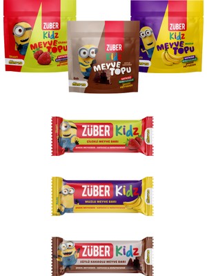 Züber Kidz Tanışma Paketi 252 gr (Meyve Topu 42G x 3 + Meyve Bar 25G x 3 Adet) Eğlenceli Lezzetler