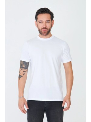 White Stone Beyaz Bisiklet Yaka Basic Erkek Tişört