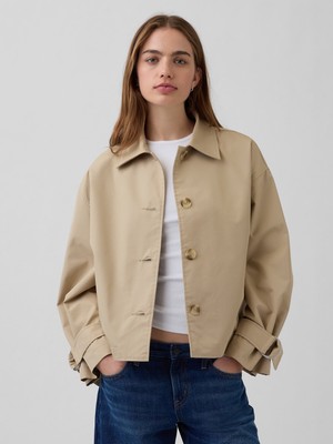 Gap Kadın Bej Oversized Crop Trençkot Ceket