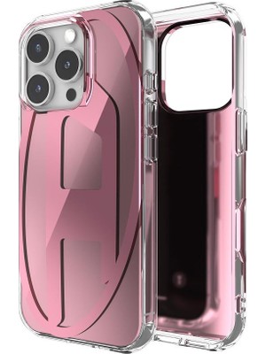 Diesel iPhone 16 Pro Uyumlu Oval D Aynalı (Mirror) Kılıf - Pembe