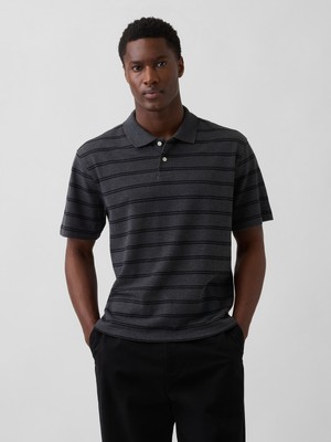 Gap Erkek Koyu Gri Relaxed Pique Polo T-Shirt