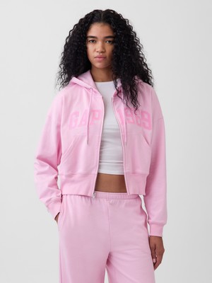Gap Kadın Açık Pembe Fransız Havlu Kumaş Oversized 1969 Logo Fermuarlı Sweatshirt