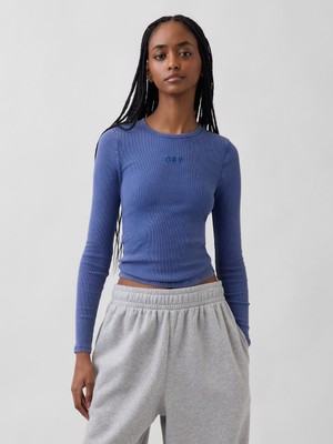 Gap Kadın Mavi Fitilli Crop Logo T-Shirt