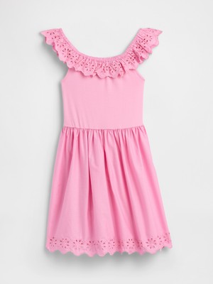 Gap Kız Çocuk Pembe Kids Eyelet Volan Elbise