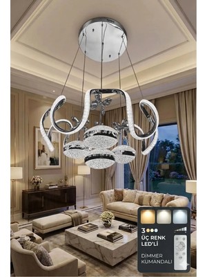 Akgül Asel Kumandalı 4 Modern Top Krom Avize