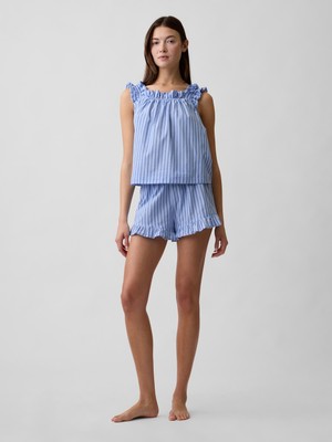 Gap Kadın Açık Mavi Fırfırlı Poplin Şort Pijama Altı