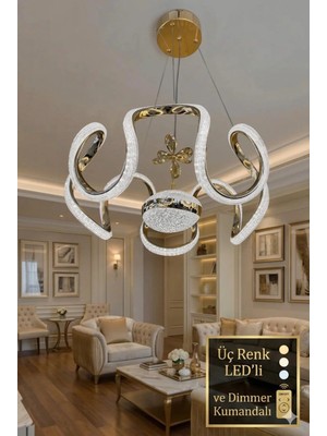 Akgül Büyük Kumandalı Tek Toplu Gold Ledli Lüks Avize