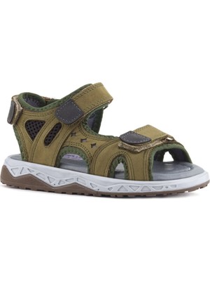 Rakerplus Hakiki Deri Haki Yeşil Cırt Cırtlı Çocuk Sandalet Ayakkabı