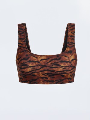 Soulife U Yaka Leopar Desenli Kadın Bikini Üstü