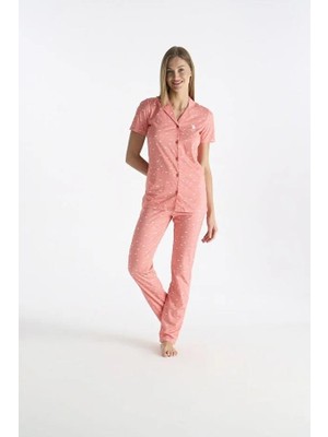 U.s. Polo Assn. 20233 Somon Bulut Desenli Boydan Düğmeli Yarım Kollu Gömlek Pijama Takım