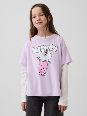 Gap Kız Çocuk Lila Disney Oversized Flippy Sequins Grafik Baskılı T-Shirt
