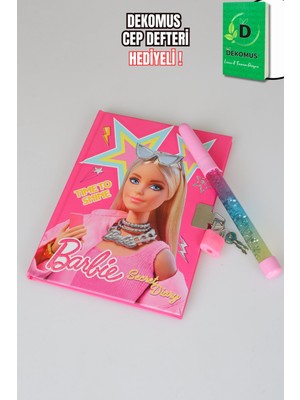 x Dekomus Lisanslı Barbie Secret Diary Kilitli Hatıra Defteri ve Simli Kalem Seti "dekomus Cep Defteri Hediyeli"