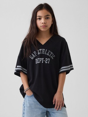 Gap Kız Çocuk Siyah Oversized Gap Athletic Logo Jersey T-Shirt