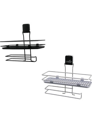 Die Grup Metal Mix : Siyah - Krom Roza Raflı Kağıt Havluluk Yapışkanlı Montaj - Pls Raf (5501)