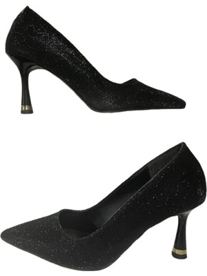 Erbay Shoes Lady Siyah Kristal Stiletto 7 cm Kadeh Topuklu Düğün Nişan Gece Abiye Ayakkabı