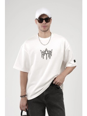 Bisiklet Yaka Taşlı Logo Detaylı Oversize Kalıp Erkek Tişört