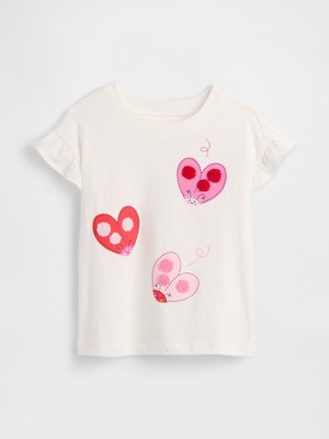 Gap Kız Bebek Beyaz Ruffle 3D Grafik Baskılı T-Shirt